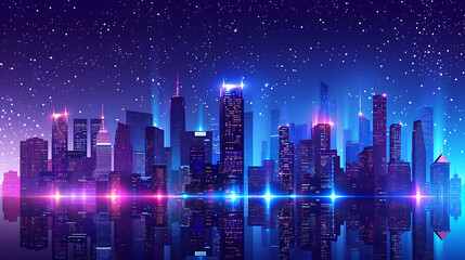 Fototapeta na wymiar Realistic futuristic city view with skyscrapers
