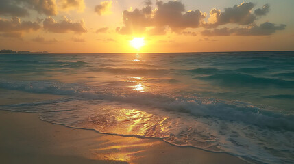Sunrise over the beach in Cancun