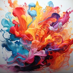 A swirling mass of vibrant colors and fluid forms in mid-air, resembling a dynamic, living painting that changes shape as you watch, - obrazy, fototapety, plakaty