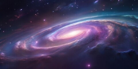 Galaxy night sky panorama with colorful colors