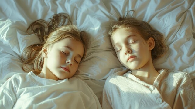 Two young girls sleeping peacefully side by