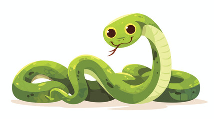 Cartoon green snake on white background 2d flat car