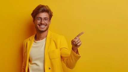 copy space, isolated background, Happy man pointing to side. showing something