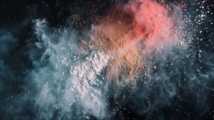 Colorful powder explosion on black background. Colorful dust explode