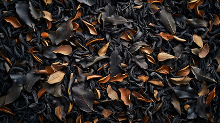 Black Darjeeling tea dried leaves background and texture