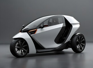 new EV concept car, e-trike design launch, vehicle isolated in white and grey
