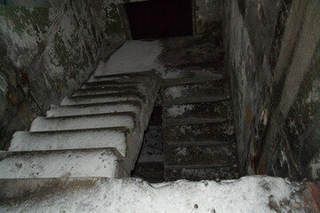 Abandoned house from the inside, steps in the snow, winter, night, darkness, scary, danger, Ukraine, unknown