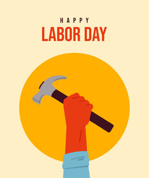 Happy Labor Day text and Hand for World Labour Day 1 May, Vector Illustration, contraction background
