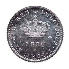 Portuguese silver coin of 50 Reis from the reign of Luiz I. Crown with the year 1887 below