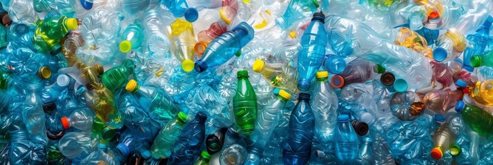 A pile of plastic bottles of various colors and sizes