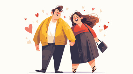 Cartoon happy smiling plus size people couples. Man