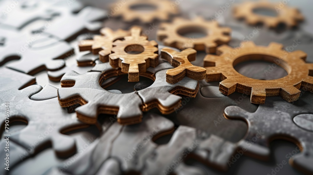 Poster a close-up of interlocking gears and cogs reveals their intricate machine workings