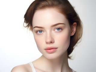 Fototapeta premium Photo of a young woman for a beauty magazine with fresh, clear skin against a white background