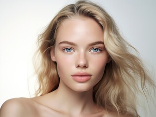 Fototapeta premium Photo of a young woman for a beauty magazine with fresh, clear skin against a white background