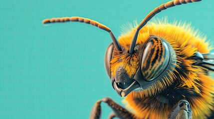 Close-up photo of a single bee, blank background.