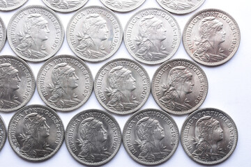 Set of coins from the Republic of Portugal in alpaca of 50 cents. portrait of the republic and the...