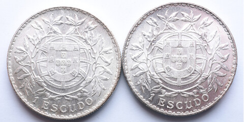 set of two Portuguese silver 1 escudo coins