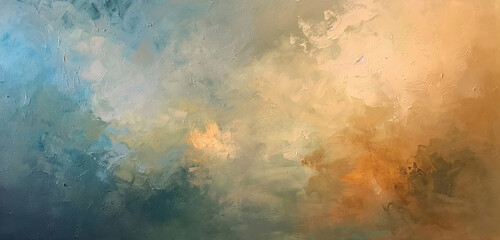 A harmonious blend of warm and cool tones in an abstract oil painting, evoking a sense of depth.