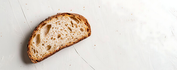 Top view of Slice of Sourdough Bread on white background copy space for text. 