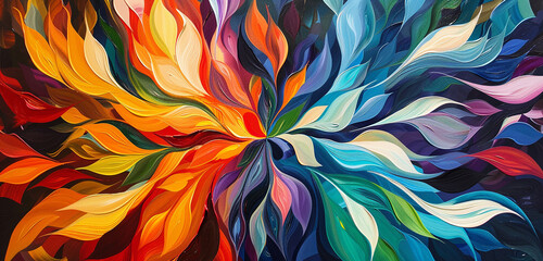 A kaleidoscope of colors swirling and blending together in an abstract oil painting on canvas.