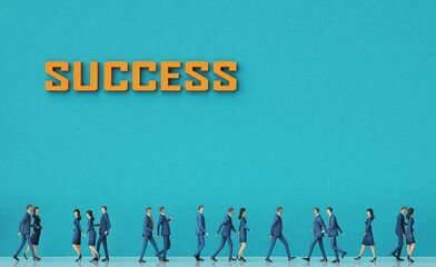 Successful business in suits are people walking in line,  background with copy space