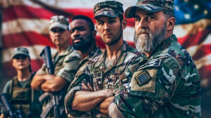 Fototapeta na wymiar Valiant Defenders: The Faces of American Service Members. Generative ai