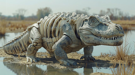 Image of a crocodile with its skeleton visible in a pond.