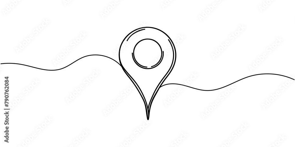 Poster map pin line background. one line drawing background. continuous line drawing of gps icon. vector il