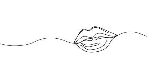 Continuous line female lips, vector illustration.