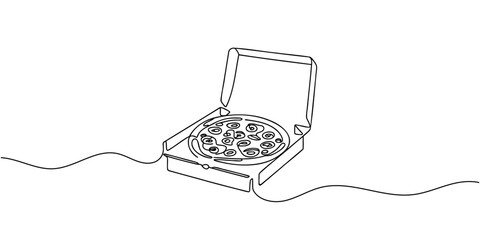 Fresh pizza one line continuous drawing. Traditional italian fast food continuous one line illustration