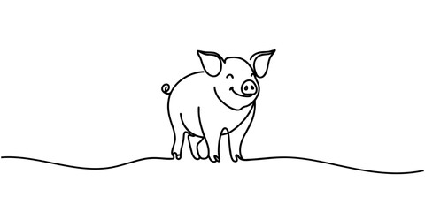 One line design silhouette of pig.minimalistic style vector illustration.