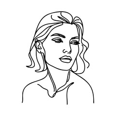 Woman abstract face, one line drawing. Hand drawn outline illustration. Continuous line. Vector illustration.