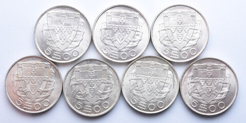 set of coins from the Republic of Portugal in Silver valued at 5 Escudos. Coin Collection