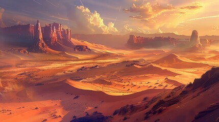 Dramatic desert landscapes with sand dunes and rock formations landscapes 