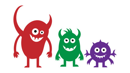 cartoon monsters with horns smiling vector