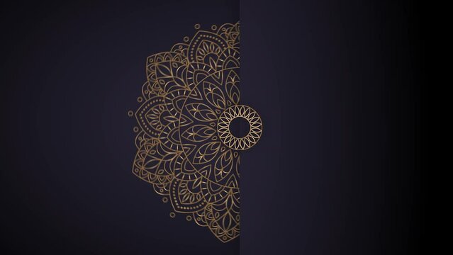 Dark grey golden mandala design animation with seamless looping, 4k video, hd video, footage Editable background.