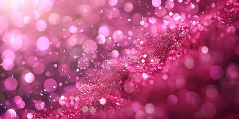 Close up Illustration of pink glitter fireworks pyrotechnics with bokeh lights for a New Year's Eve party celebration holiday background banner or greeting card.