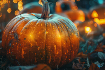 Glowing Halloween Pumpkin Closeup.