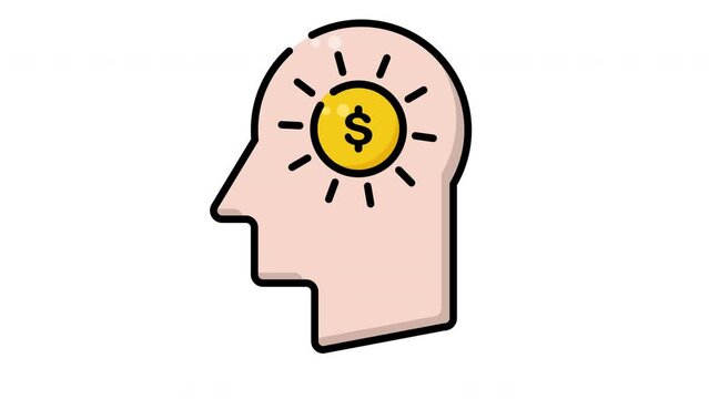 animated Head with light dollar coin suitable for creativity and innovation concept in presentations, articles, advertising, business designs, and educational materials.