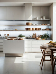 Fototapeta premium Minimalist Kitchen with Open Shelving and Natural Elements