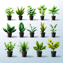 set of vector potted plant 3d icons on white background