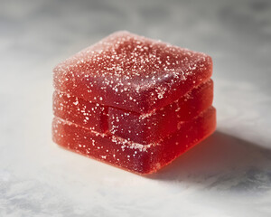 Crimson Sugar Gleam: The Serene Beauty of a Red Gummy Cube