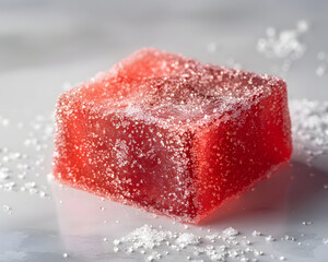 Glistening Scarlet Cube: The Solo Splendor of a Sugared Gummy