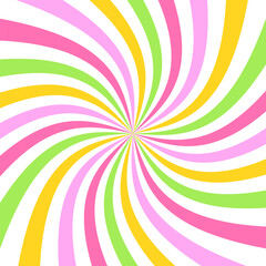 Starburst candy colors swirl. Sun rays background. Radial swirl abstract colorful lines