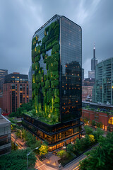 Sustainable Glass Office Building with Integrated Greenery: Eco-Friendly Corporate Architecture.


