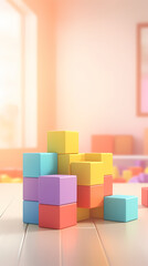 Colorful wooden cubes on table