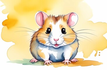 Hamster painted with watercolor. A beautiful and tender card. Isolated background.