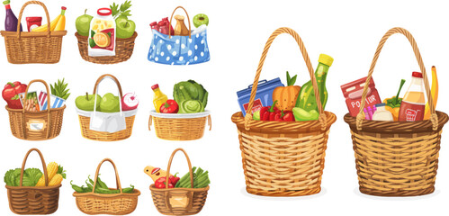 Fototapeta na wymiar Eco shopping bags and baskets with food