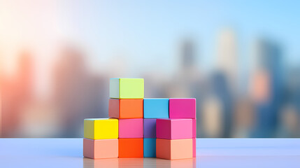 Colorful wooden cubes on table