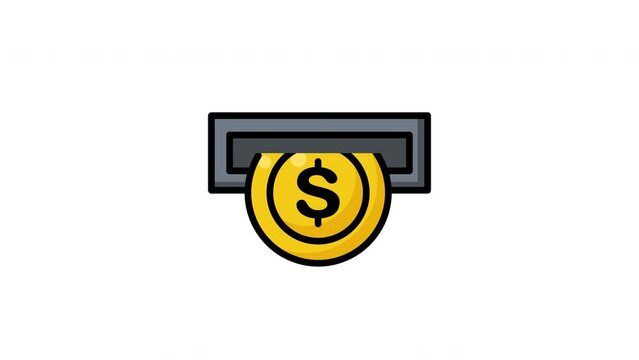 Animated Coin with a dollar sign insert into slot, ideal for finance, banking or savings concepts in design projects, presentations, or marketing materials.
